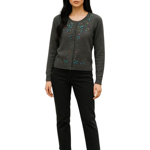 Glam Souls Cashmere Wool Blend Cardigan Rhinestone Brown Size S/M - Picture 2 of 9